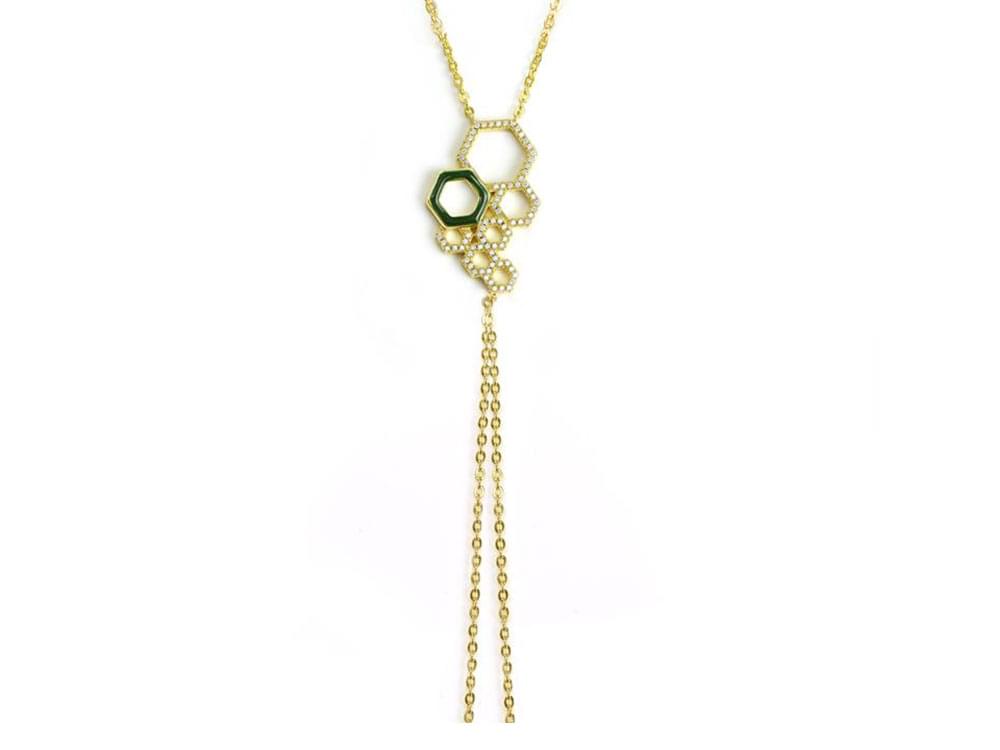 Honeycomb Strand Necklace - gold plated sterling silver necklace with enamel and zirconia honeycomb