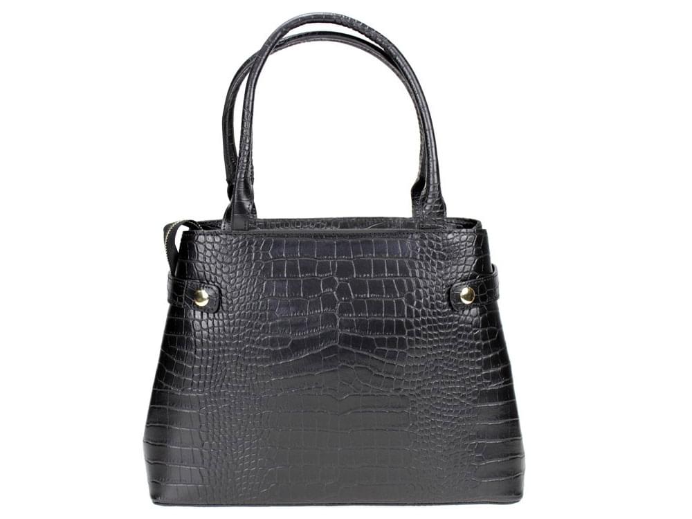 Manzana (black) - Fairly large, reptile print leather handbag