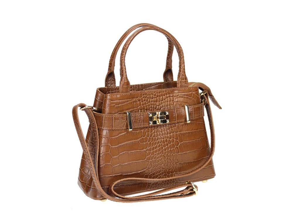 Manzana Mini (tan) - Fairly small, reptile print leather handbag