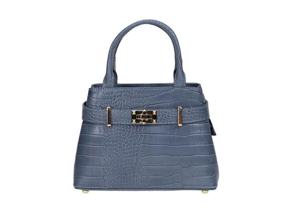 Manzana Mini (azzurro) - Fairly small, reptile print leather handbag