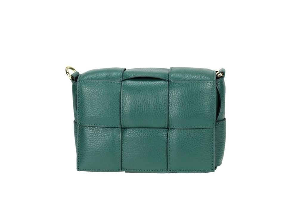 Noci (teal) - Small, compact, woven leather shoulder bag