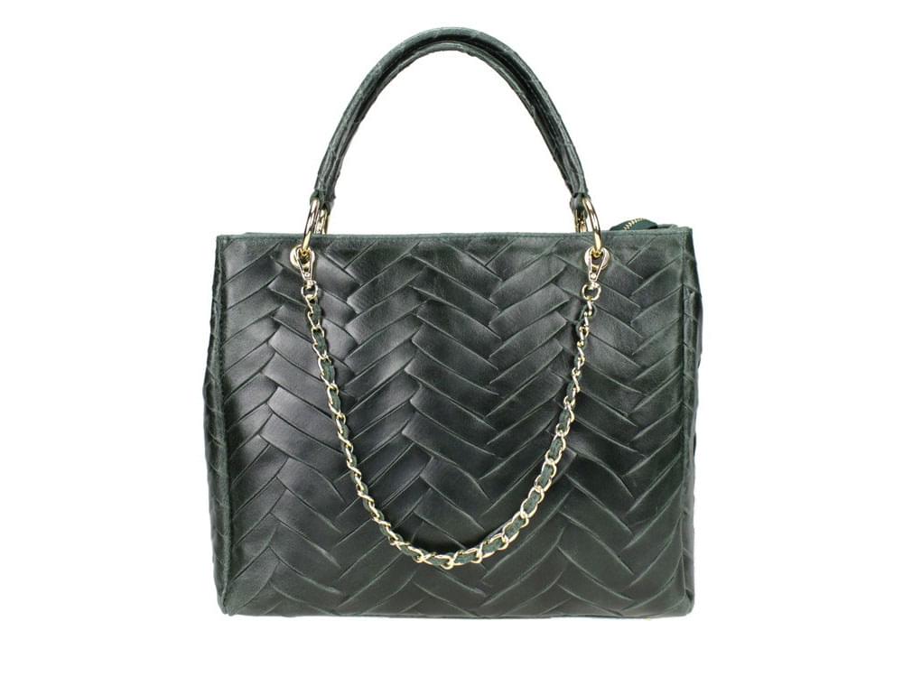 Alvito (dark green) - Shopper style, rigid, shiny leather bag