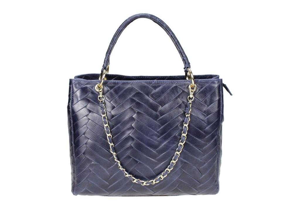 Alvito (dark blue) - Shopper style, rigid, shiny leather bag