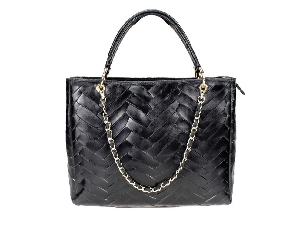 Alvito (black) - Shopper style, rigid, shiny leather bag