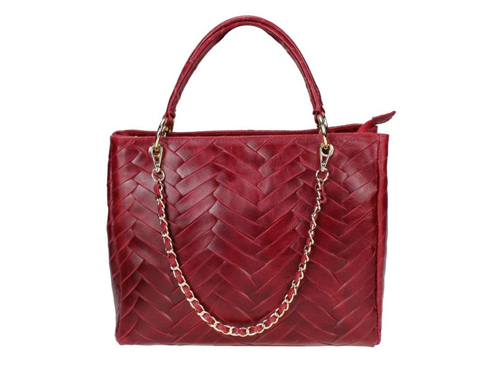 Alvito (dark red) - Shopper style, rigid, shiny leather bag