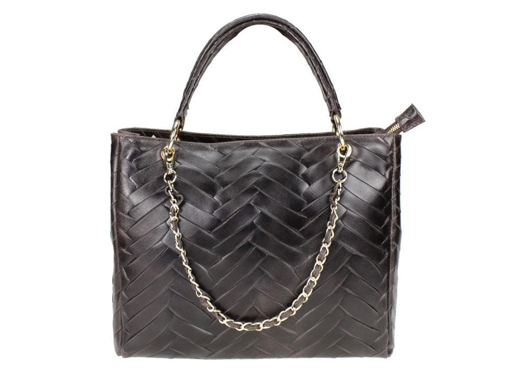 Alvito (dark brown) - Shopper style, rigid, shiny leather bag