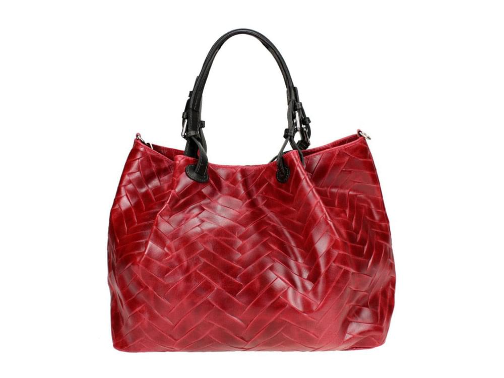 Delia (dark red) - Large, lightweight, shiny leather shoulder bag<