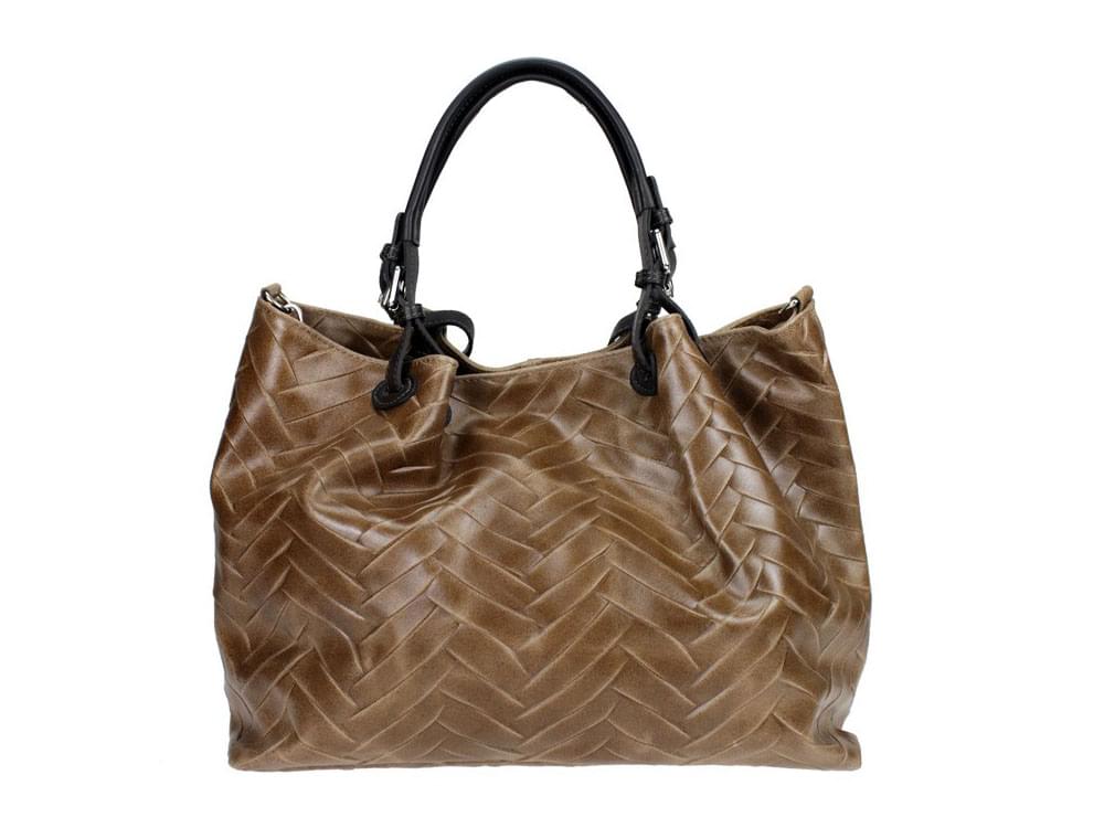 Delia (taupe) - Large, lightweight, shiny leather shoulder bag