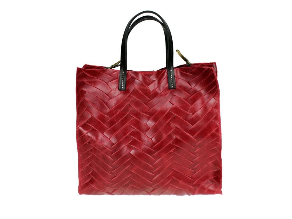 Nola - woven, shiny leather shopper style bag with matching cosmetic bag