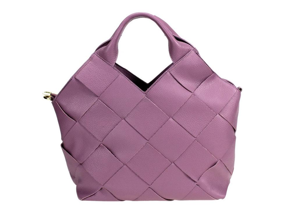 Fashionable, unusually shaped Italian leather handbag