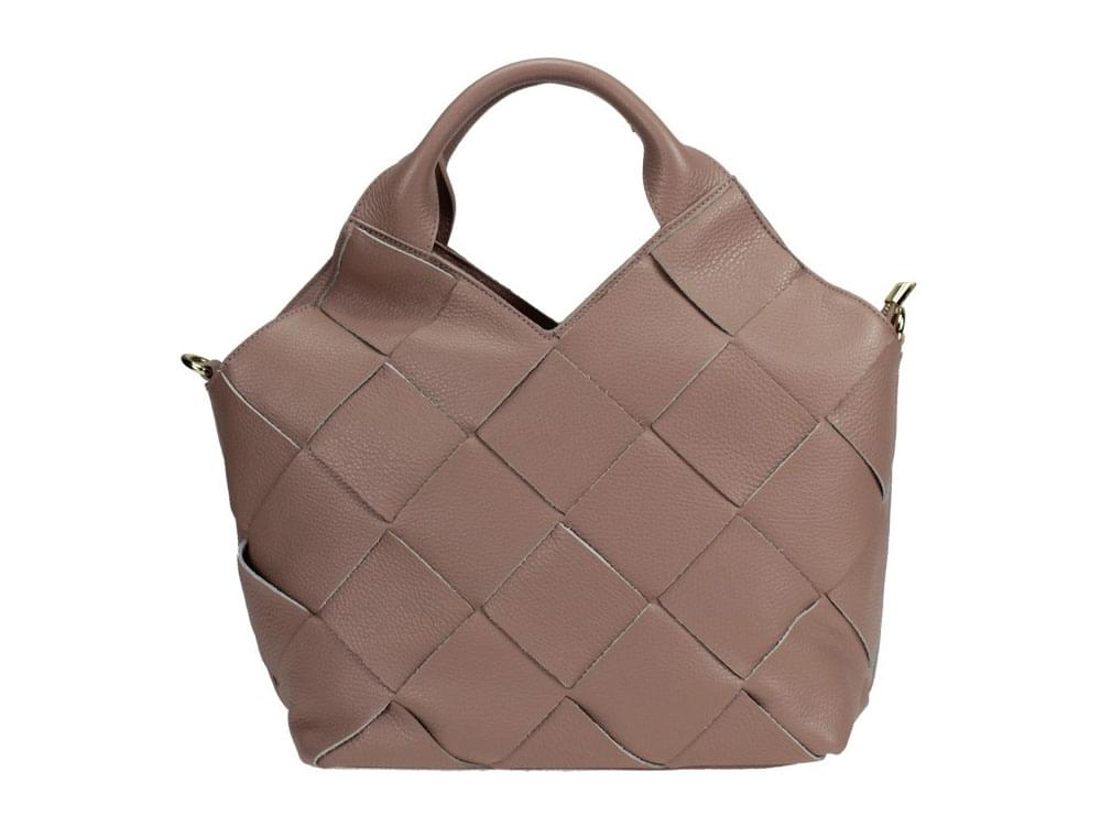 Nomi (rosewood) - Fashionable, unusually shaped Italian leather handbag