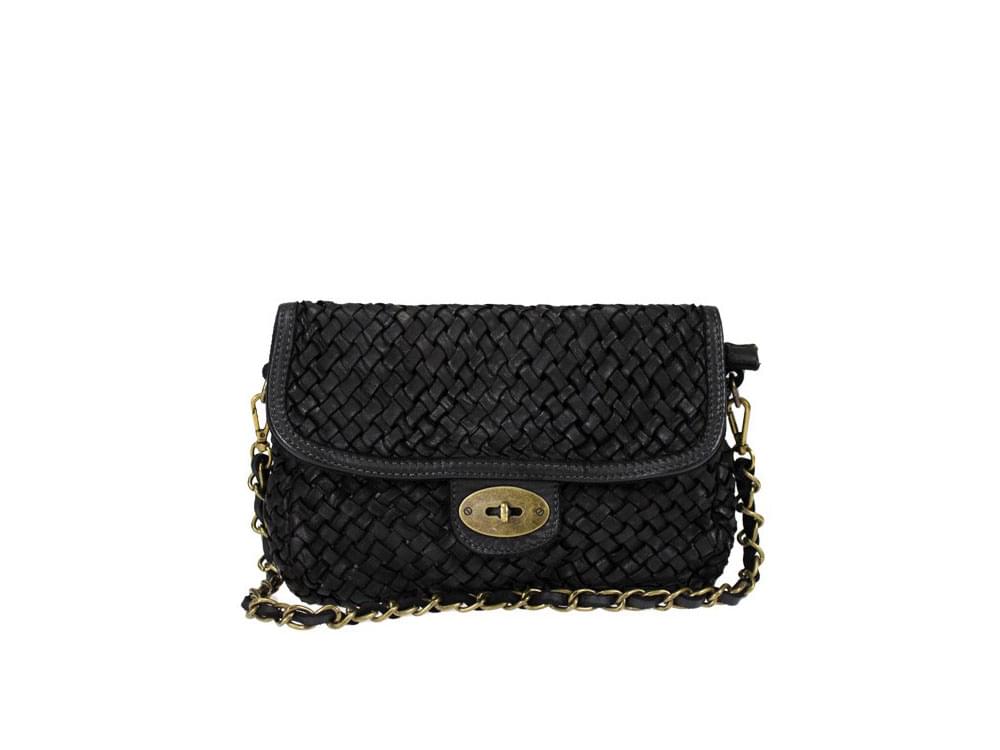 Tula (black) - Small, woven leather shoulder bag