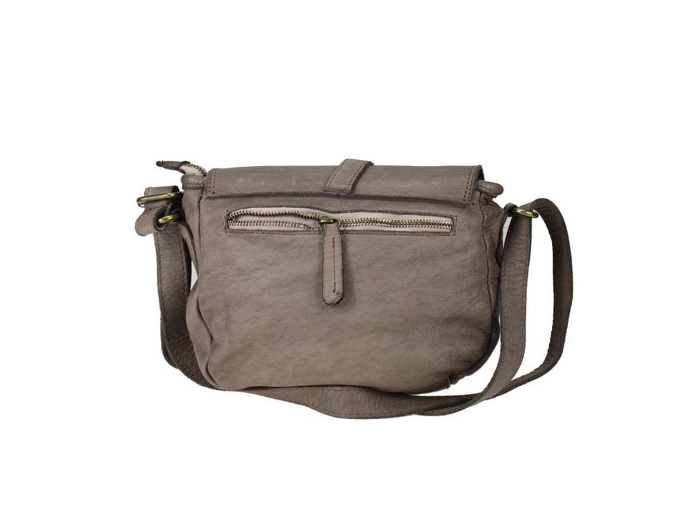 Varna (taupe) - Decorative, vintage style leather shoulder bag