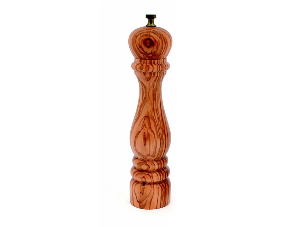 Traditional olive wood pepper grinder