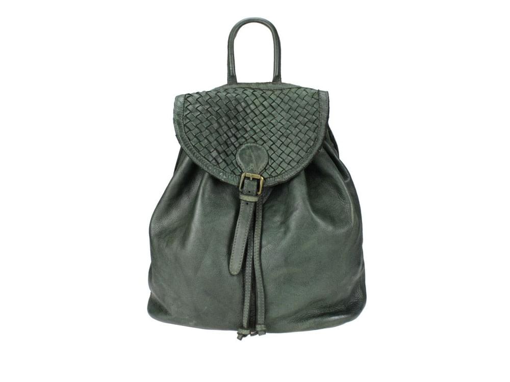 Novara (dark green) - Soft leather, highly fashionable backpack