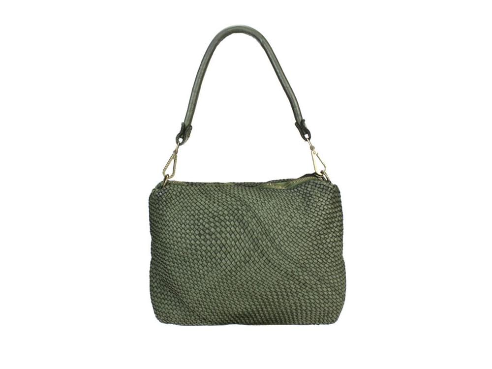 Marsala (olive) - Woven Italian calf leather compact handbag