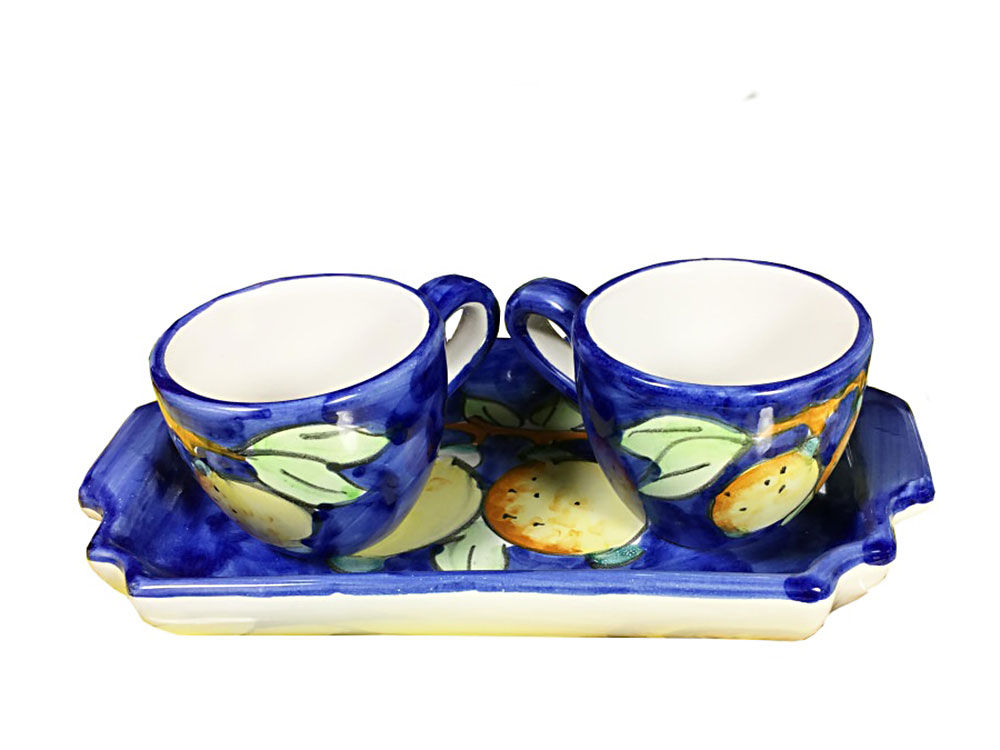 Sweet Lemons - Set of 2 espresso cups on matching tray