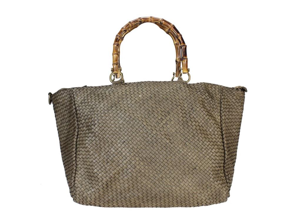 Roomy, Italian leather bag with bamboo handles
