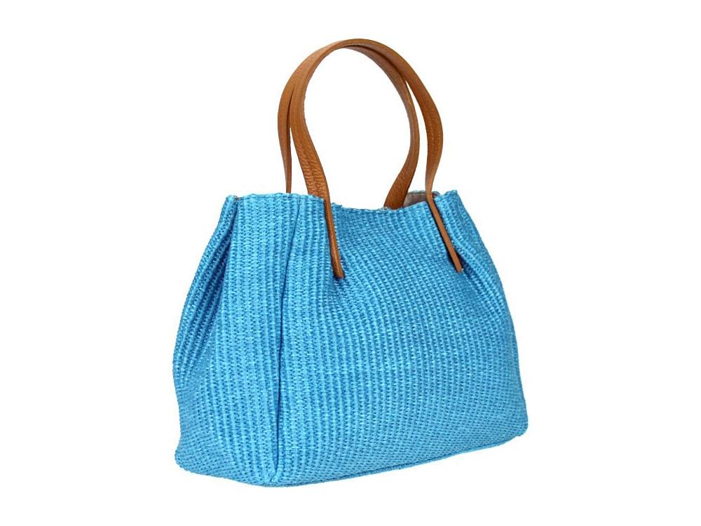 Bosa (turquoise) - Rafia handbag with leather handles