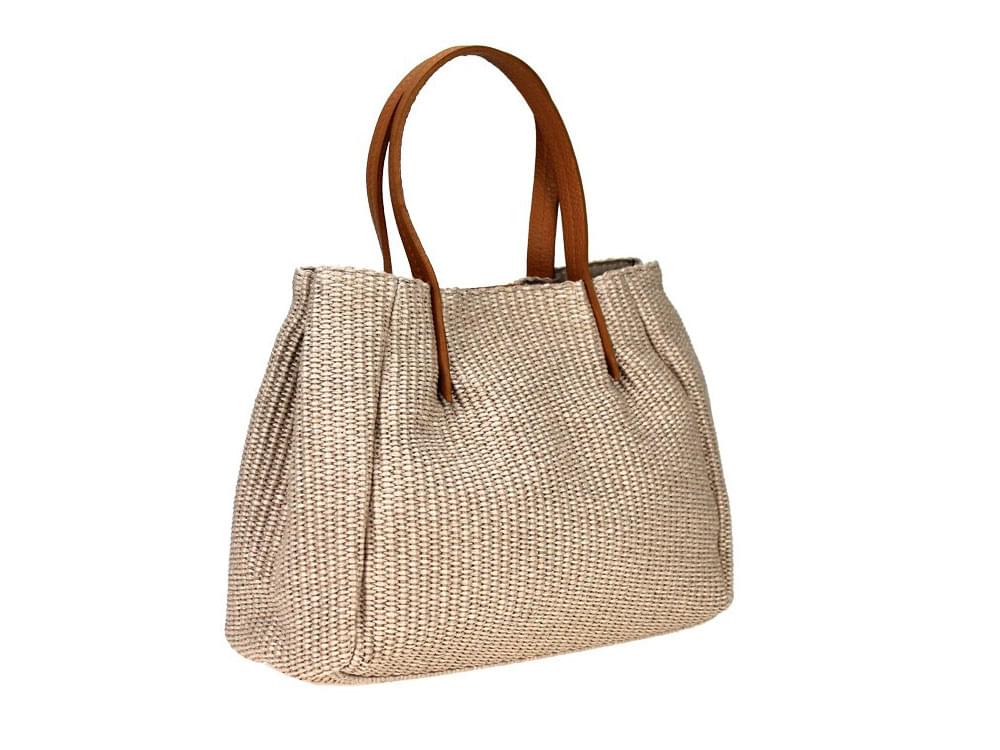 Bosa (beige) - Rafia handbag with leather handles