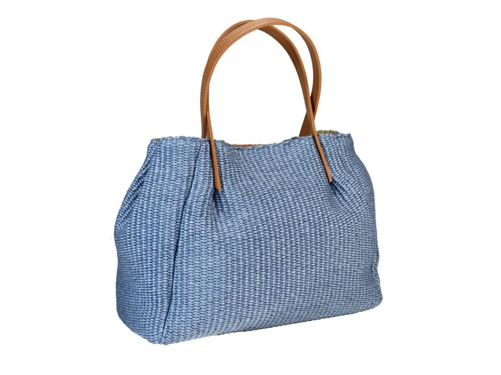 Bosa (azzurro) - Rafia handbag with leather handles