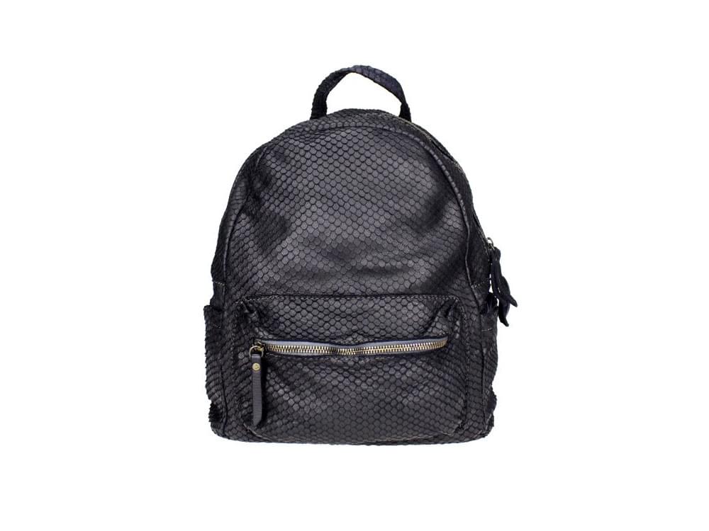 Ivrea (black) - A traditional style backpack with patterned leather