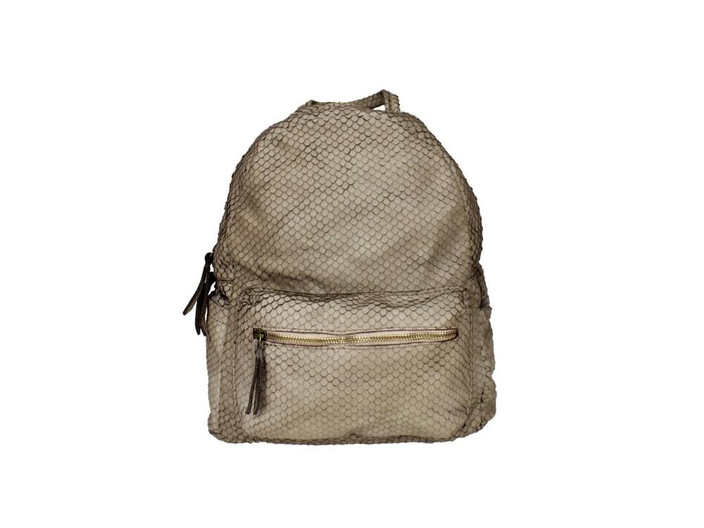 Ivrea (taupe) - A traditional style backpack with patterned leather