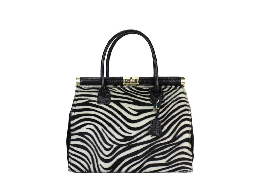 Large, fashionable, animal print handbag