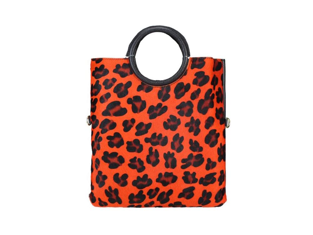 Tall, slim, animal print handbag