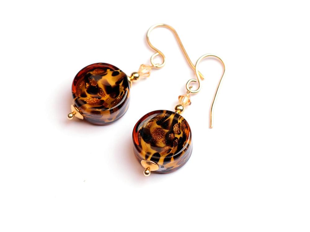 Cheetah earrings - Murano Glass flat disc earrings