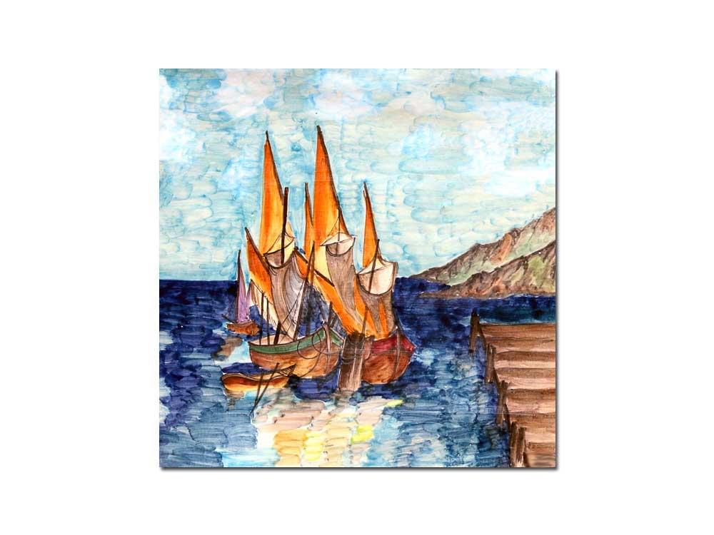 Sailing boats in southern Italy - hand painted tile