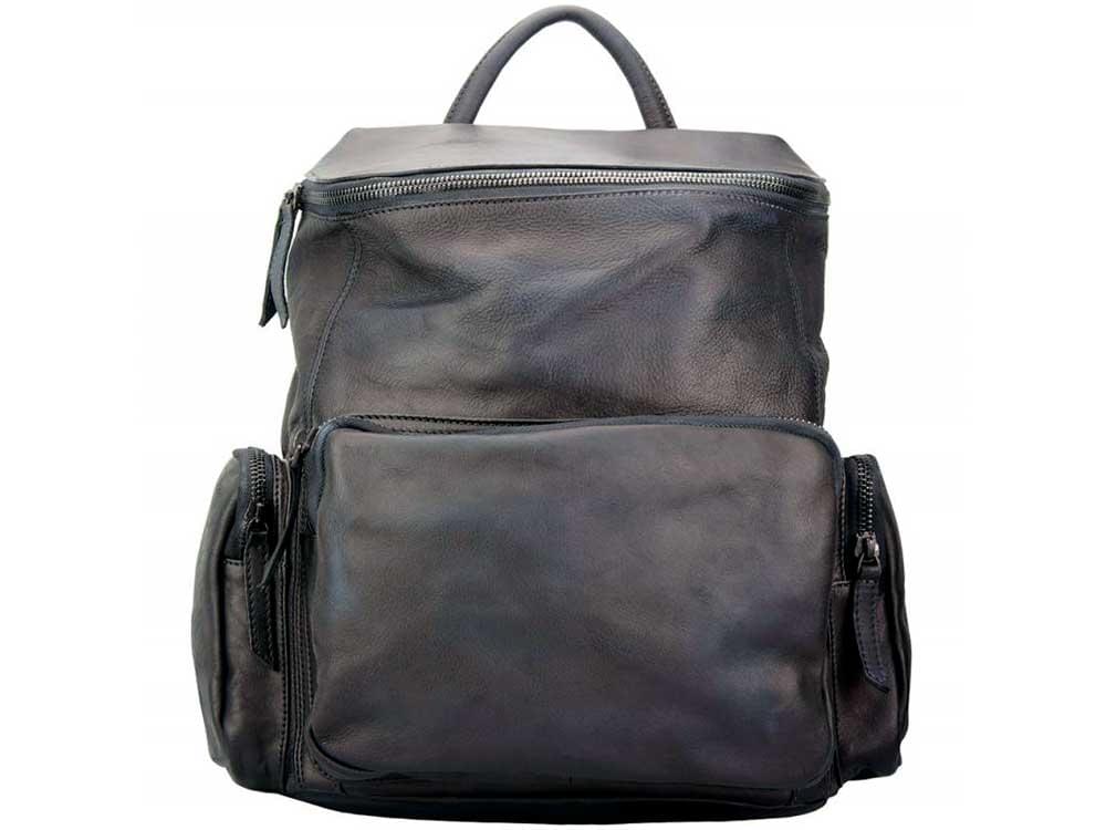 Ercolano - black, vintage calfskin backpack - front view