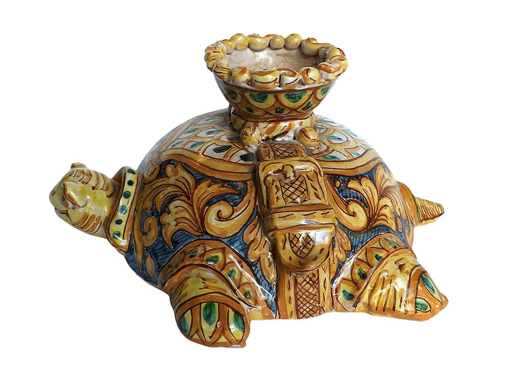 Painted Turtle candle holder - hand made ceramics from Sicily