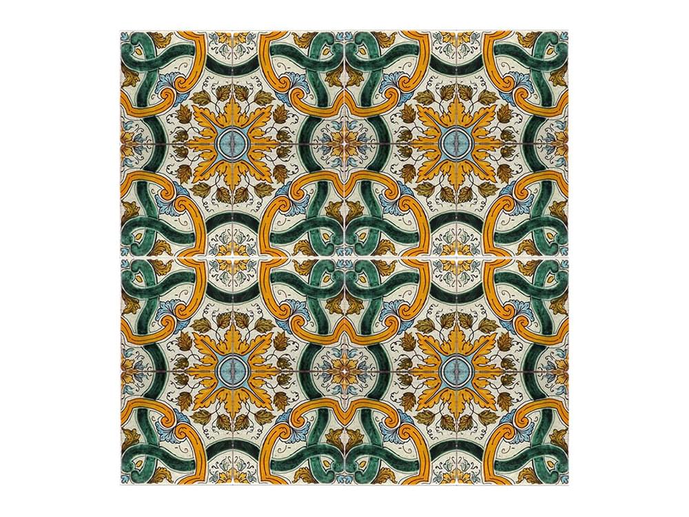 Dedalo - Traditional, rustic, Sicilian ceramic tiles - showing the effect of multiple panels of four tiles