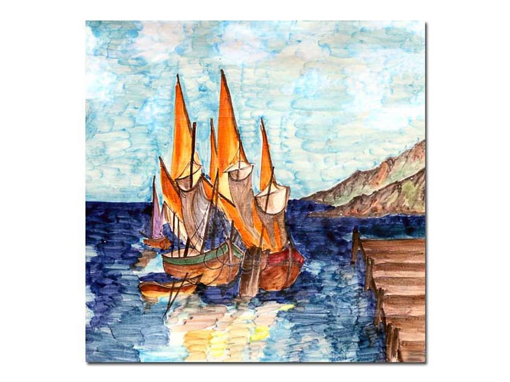 Sailing Boats - Large - Hand-painted ceramic tile