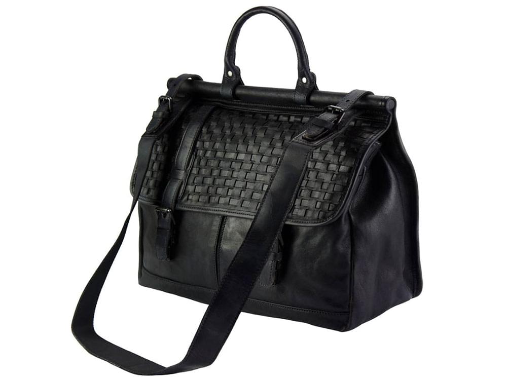 Imperia (black) - vintage leather handbag - with the detachable shoulder strap