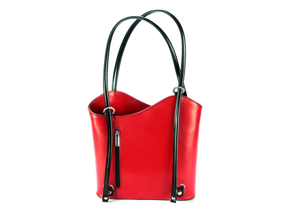 olourful, rigid leather handbag - back view
