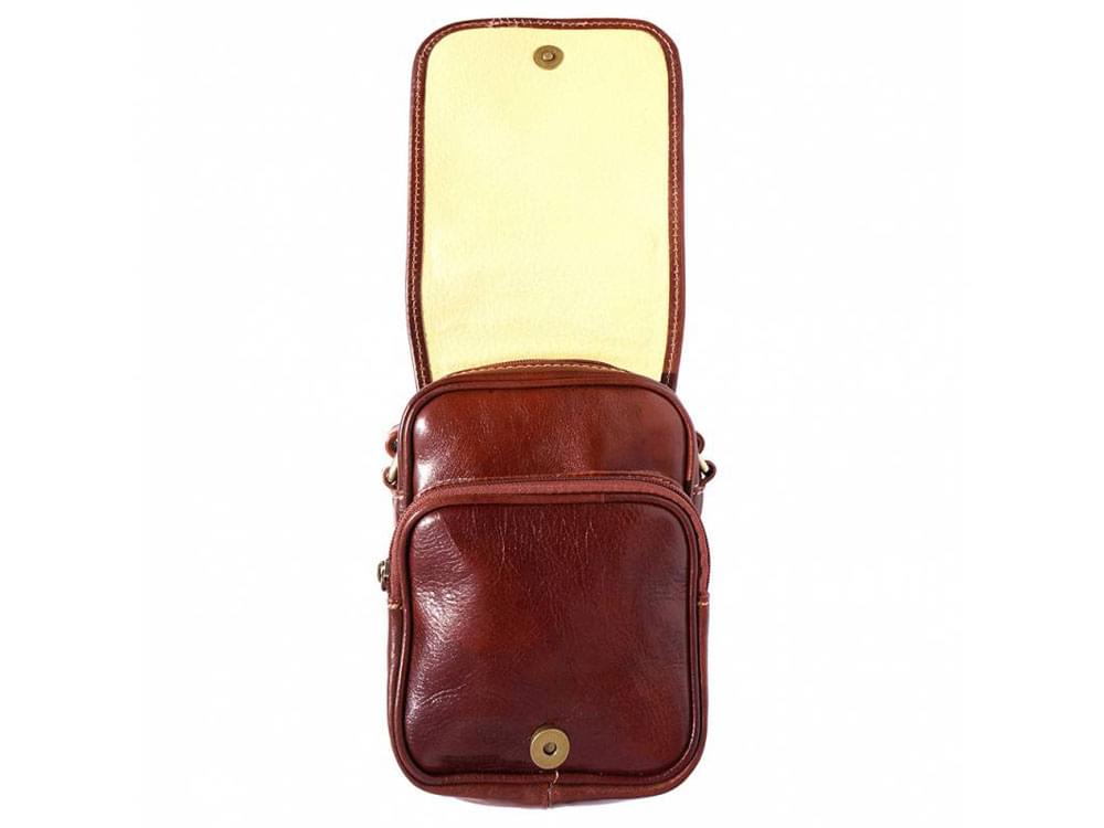 Atri - compact Italian leather bag - with the front flap raised