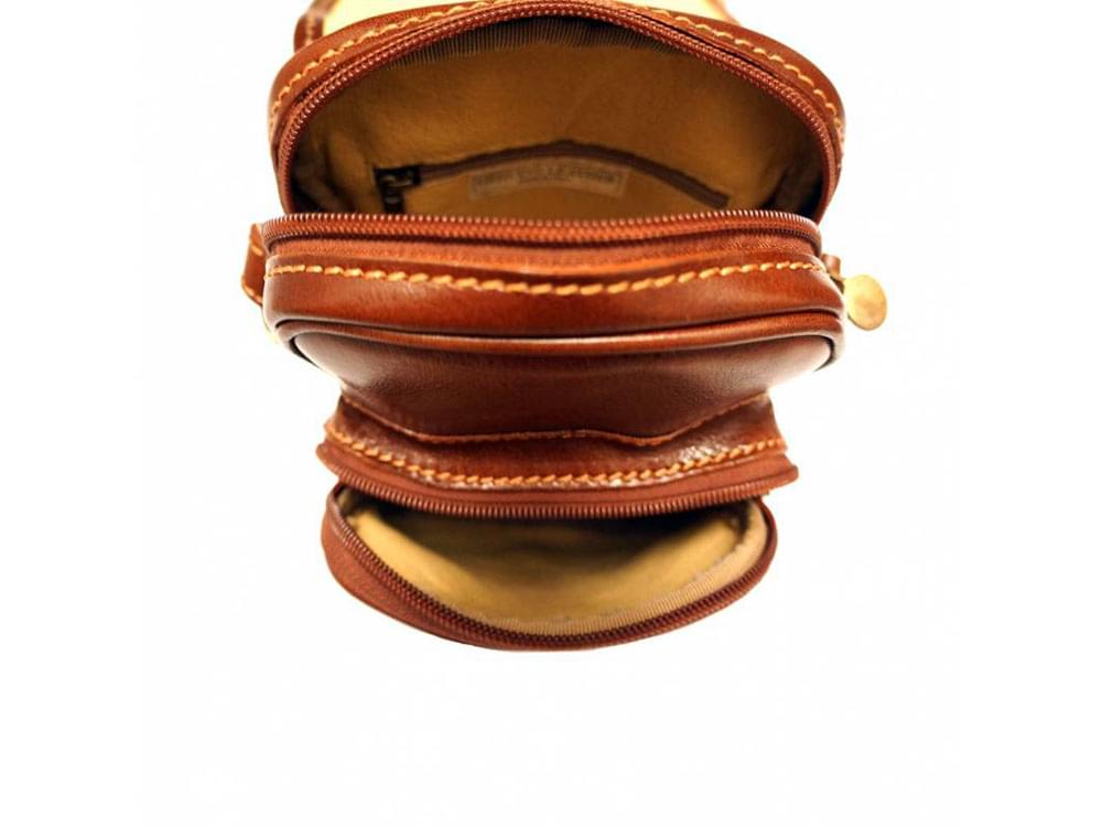 Atri - compact Italian leather bag - showing inside both compartments
