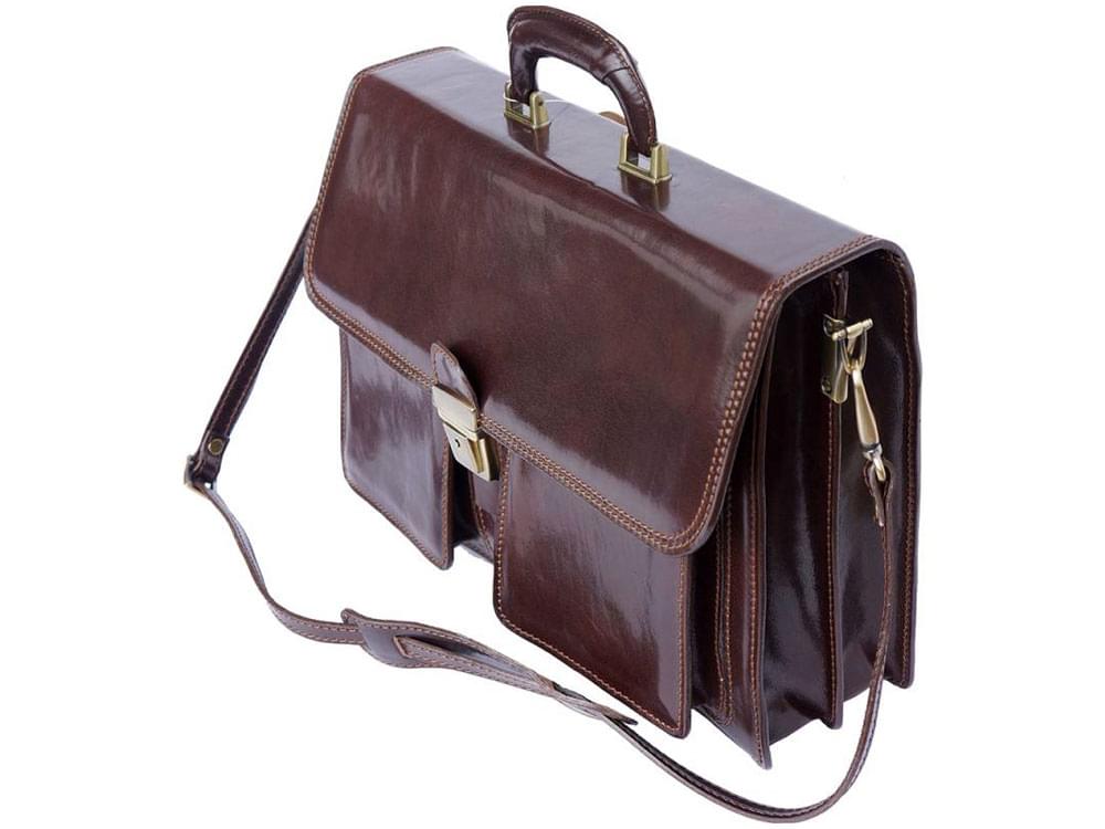 Taranto - rigid calf leather business bag - side view and detachable shoulder strap