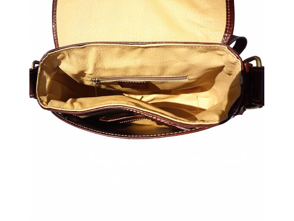 Nerola, Italian leather handmade messenger bag - showing inside