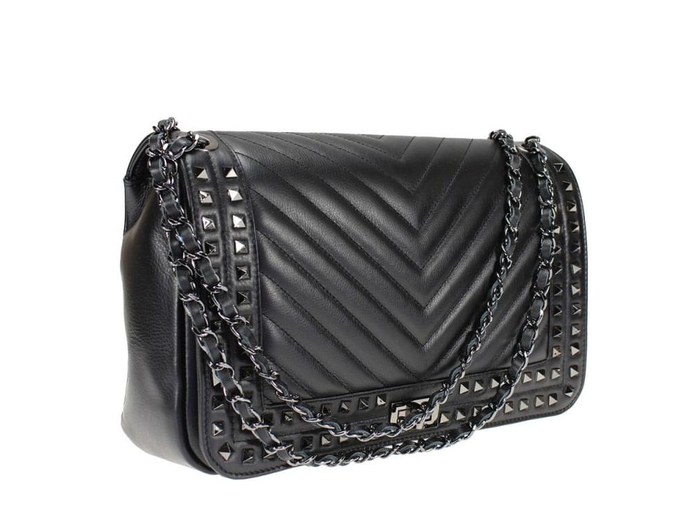 Pavia - quilted leather shoulder bag with chain strap - showing the interesting chain and leather straps