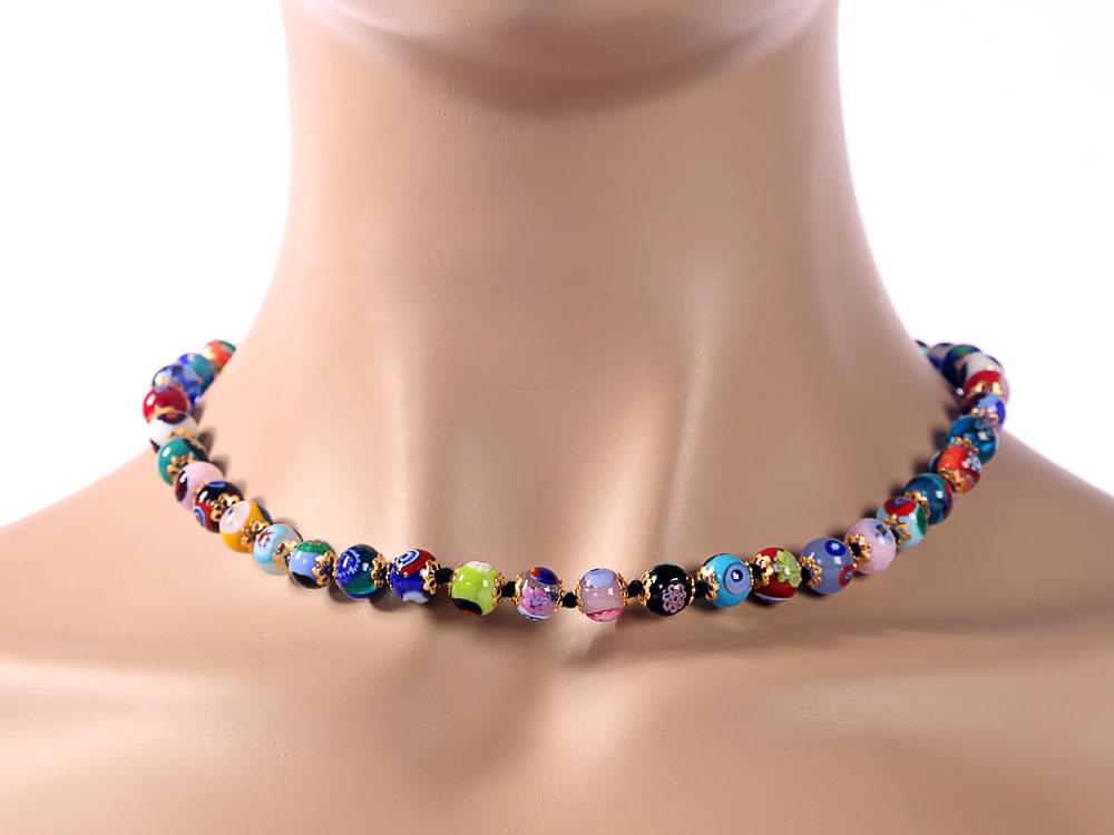 Murano glass necklace with mosaic style beads