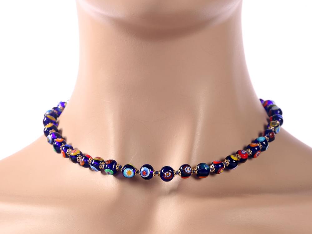 Mosaica Necklace (mezzanotte) - Murano mosaic beads in a variety of colours