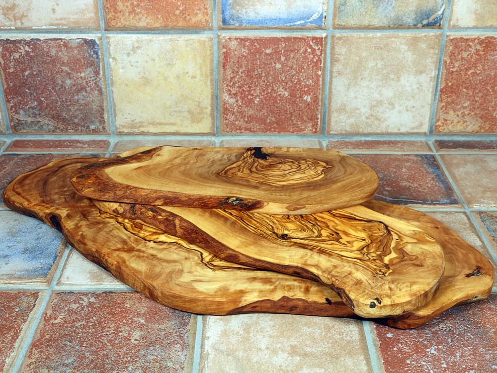Set of 3 rustic olive wood chopping boards - small, medium and large