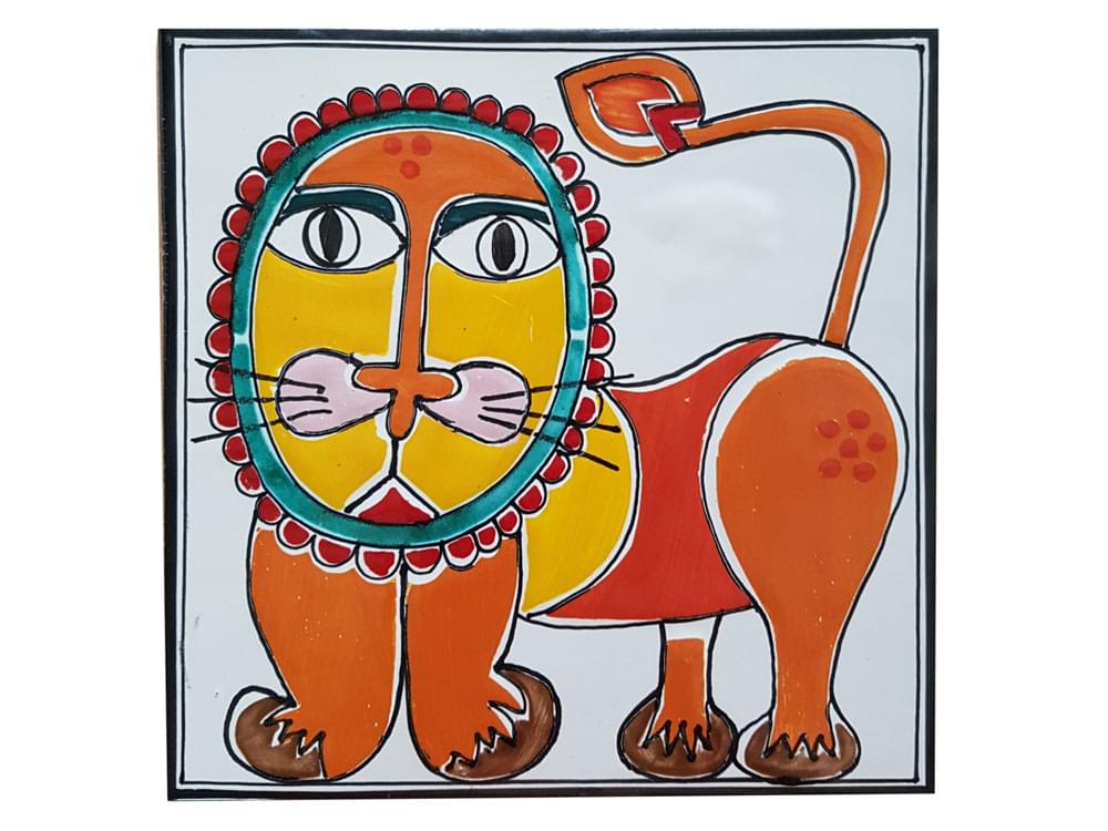 Lion - Large - Handmade, traditional ceramic tile from Sicily