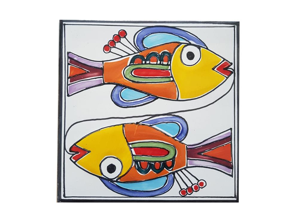 Pisces - Small - Handmade, traditional ceramic tile from Sicily