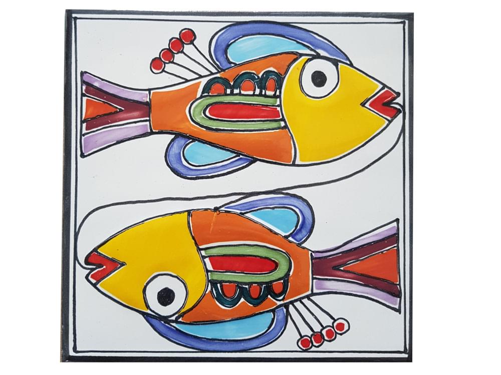 Pisces - Large - Handmade, traditional ceramic tile from Sicily