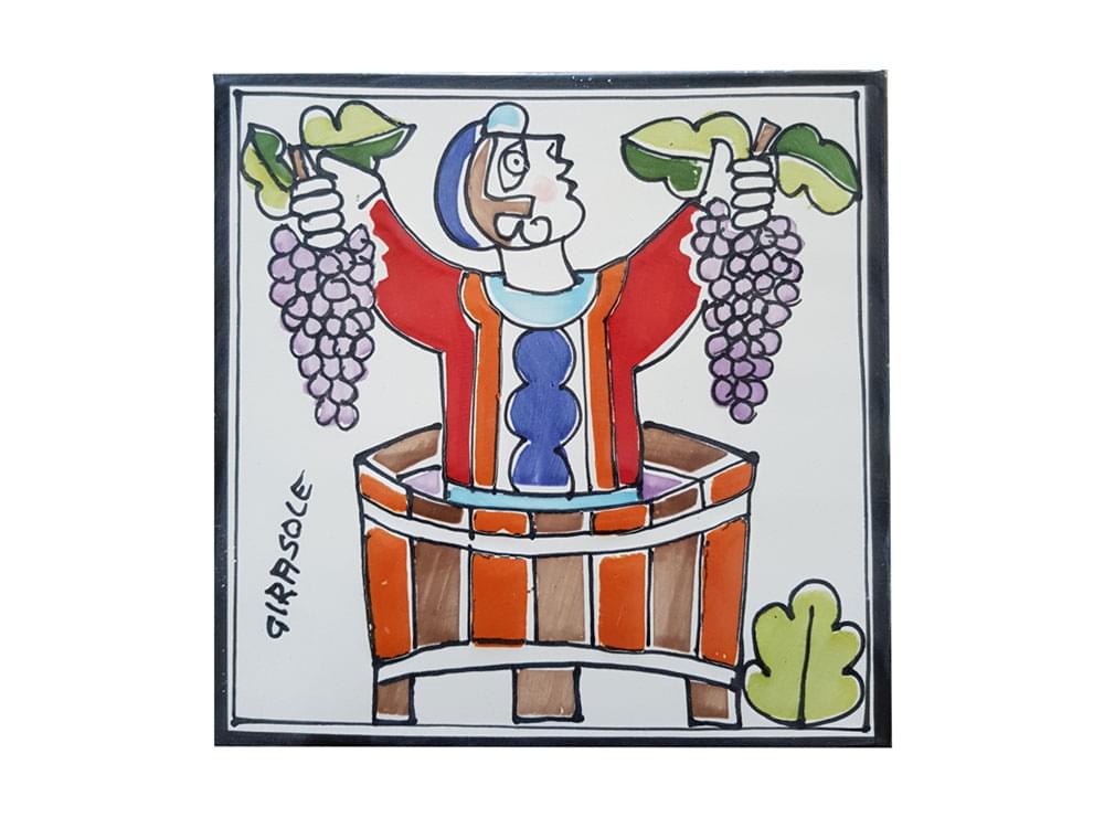 Wine Harvest - Style Two Small - Handmade, traditional ceramic tile from Sicily