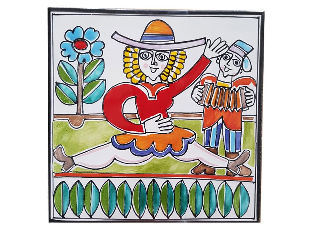 Dancing - Large - Handmade, traditional ceramic tile from Sicily